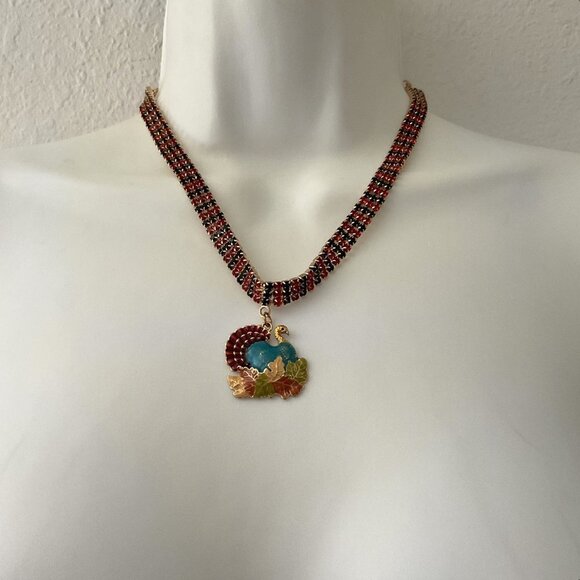 NEW TURKEY FALL LEAVES  RHINESTONE NECKLACE & EARRINGS SET - Picture 3 of 7